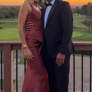 Elegant Satin Slip Dress in Rust